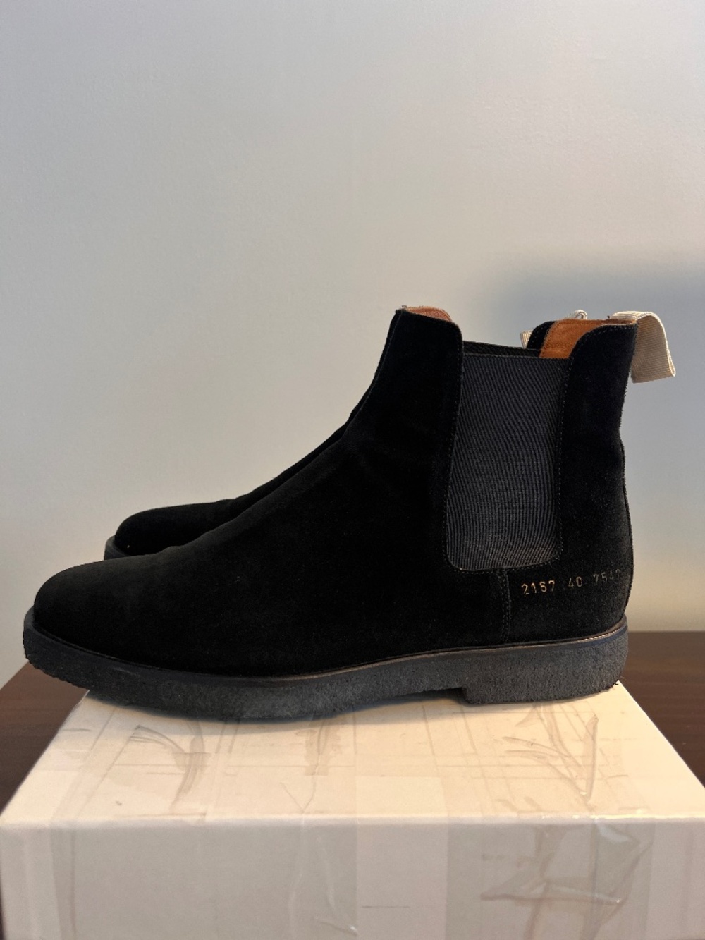 Common Projects Black Suede Chelsea Boots